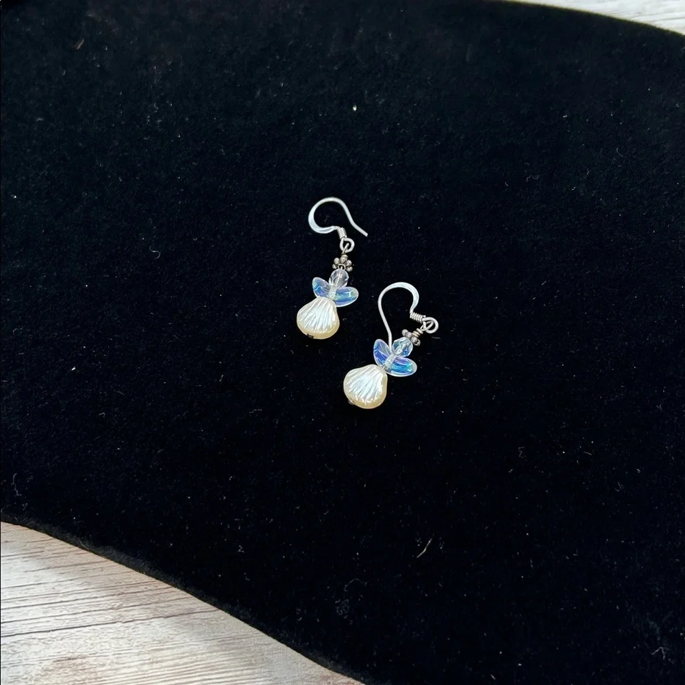 Elegant Shell and Iridescent Crystal Angel Earrings
